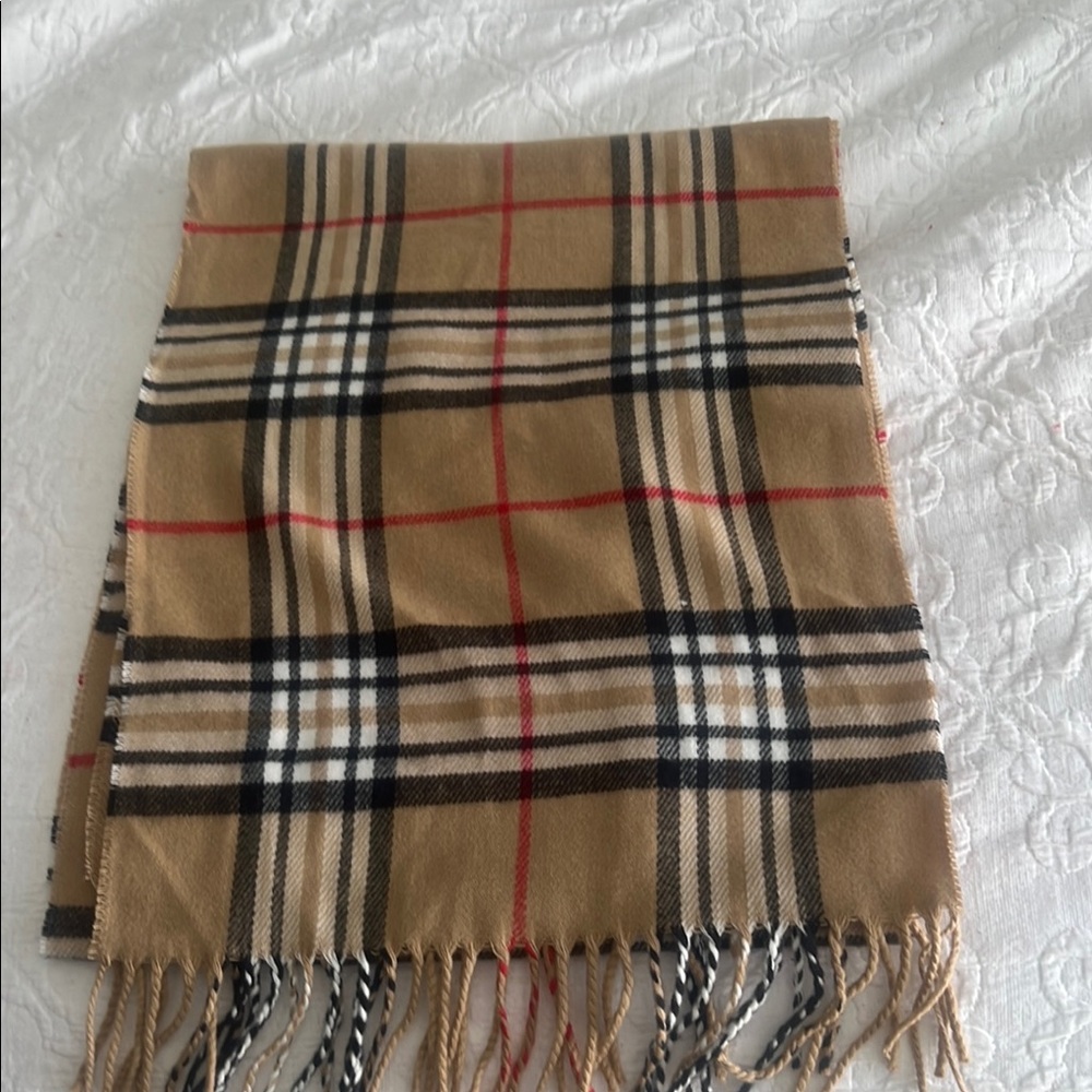 Plaid Tan and Red Scarf